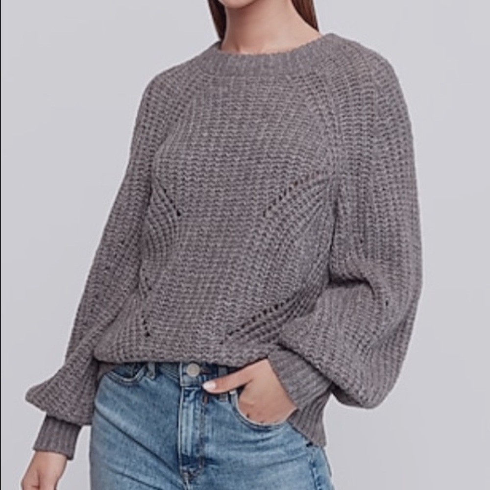 Express Grey Stitched Crew Neck Pullover Sweater